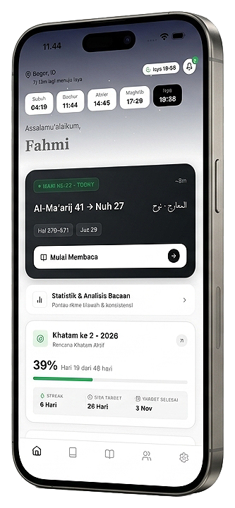 Tampilan aplikasi Qurafy menampilkan target bacaan hari ini